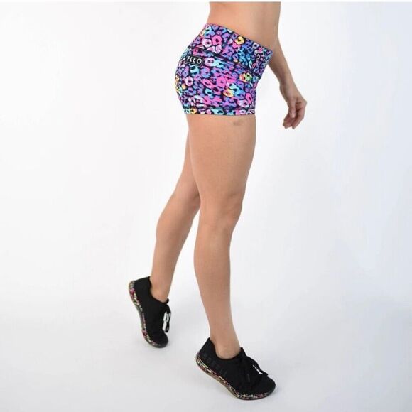 Fleo Miami Rainbow Leopard-Print Stretch Athletic Shorts Women's Size Small EUC - Picture 8 of 9